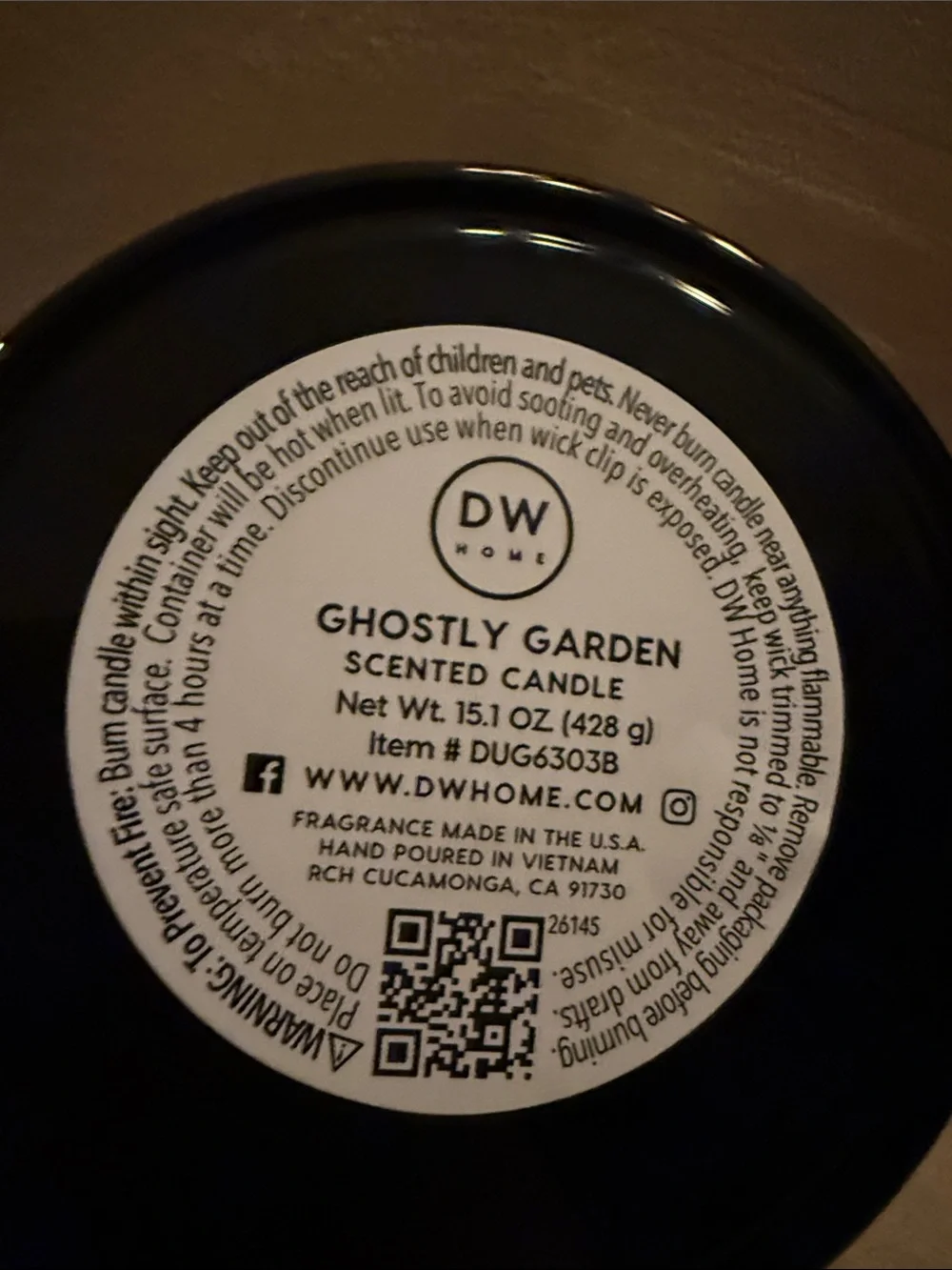 DW Home Black and Gold Ghostly Garden Decorative Candle Tin